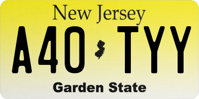 NJ license plate A40TYY