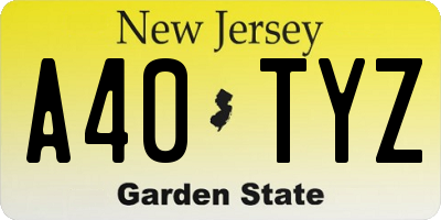 NJ license plate A40TYZ