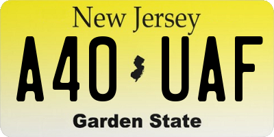 NJ license plate A40UAF