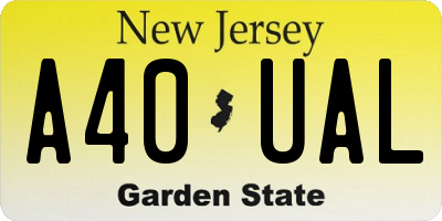 NJ license plate A40UAL