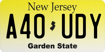 NJ license plate A40UDY