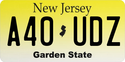 NJ license plate A40UDZ