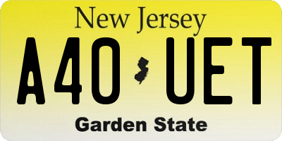 NJ license plate A40UET