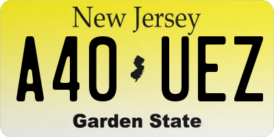NJ license plate A40UEZ