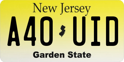 NJ license plate A40UID