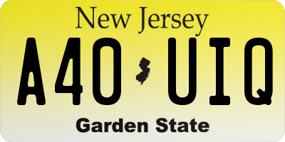 NJ license plate A40UIQ