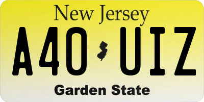 NJ license plate A40UIZ