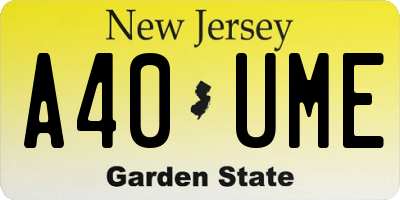 NJ license plate A40UME