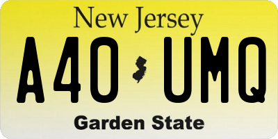 NJ license plate A40UMQ