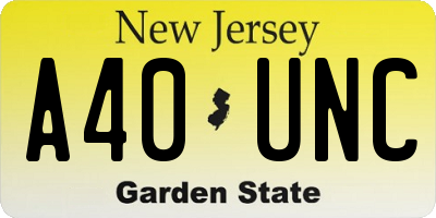 NJ license plate A40UNC