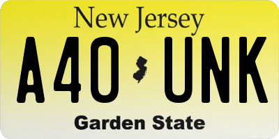NJ license plate A40UNK