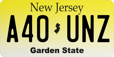 NJ license plate A40UNZ