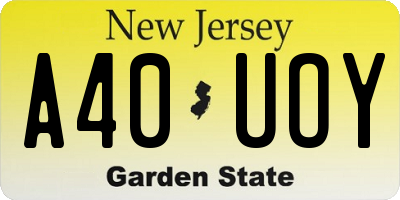 NJ license plate A40UOY