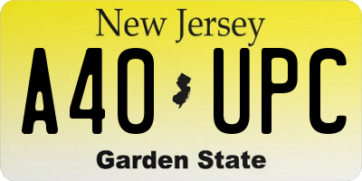 NJ license plate A40UPC