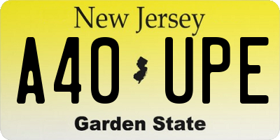 NJ license plate A40UPE