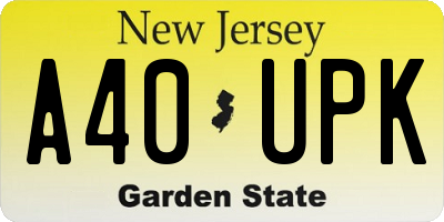 NJ license plate A40UPK
