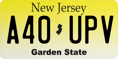 NJ license plate A40UPV
