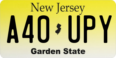 NJ license plate A40UPY