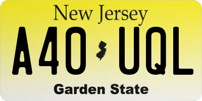 NJ license plate A40UQL