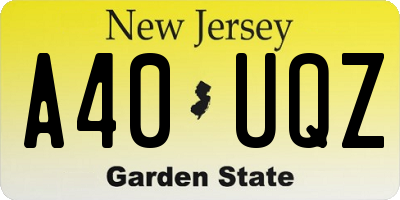 NJ license plate A40UQZ
