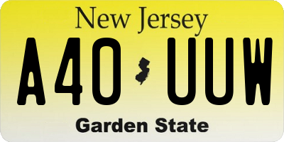 NJ license plate A40UUW