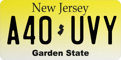 NJ license plate A40UVY