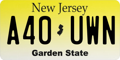 NJ license plate A40UWN