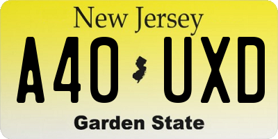 NJ license plate A40UXD