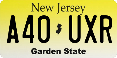 NJ license plate A40UXR