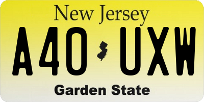 NJ license plate A40UXW