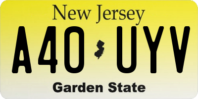 NJ license plate A40UYV