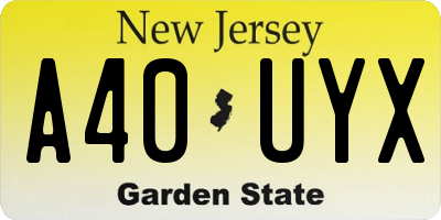 NJ license plate A40UYX
