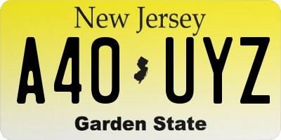 NJ license plate A40UYZ