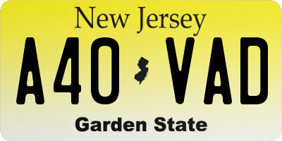 NJ license plate A40VAD