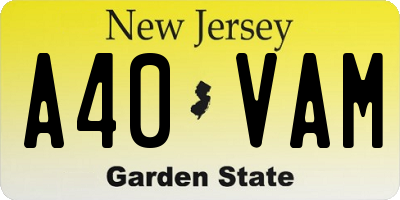 NJ license plate A40VAM