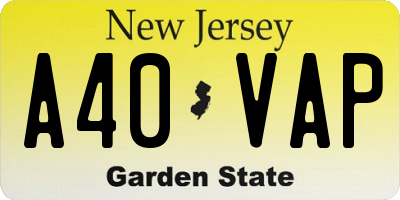 NJ license plate A40VAP