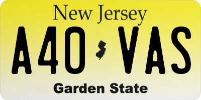 NJ license plate A40VAS