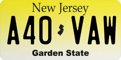 NJ license plate A40VAW