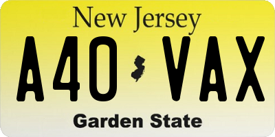 NJ license plate A40VAX