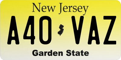 NJ license plate A40VAZ
