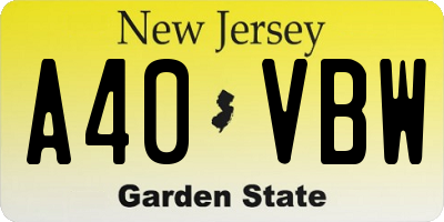 NJ license plate A40VBW