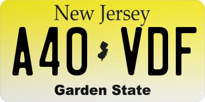 NJ license plate A40VDF