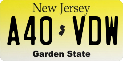 NJ license plate A40VDW