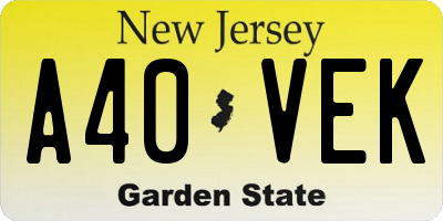 NJ license plate A40VEK