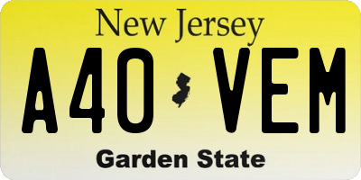 NJ license plate A40VEM