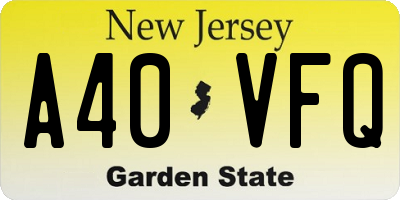 NJ license plate A40VFQ