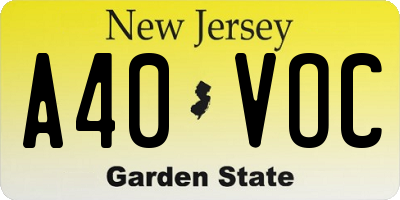NJ license plate A40VOC