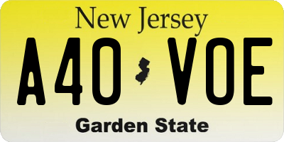 NJ license plate A40VOE