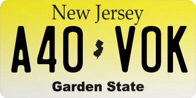 NJ license plate A40VOK