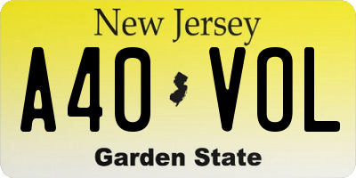 NJ license plate A40VOL